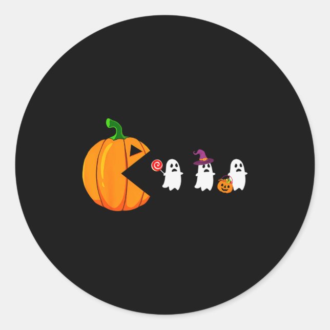Halloween Gamer Pumpkin Eating Ghost Costume Men B Classic Round Sticker (Front)