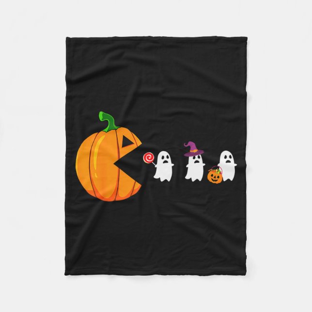 Halloween Gamer Pumpkin Eating Ghost Costume Men B Fleece Blanket (Front)