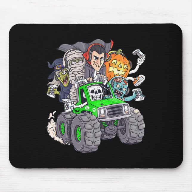 Halloween Gamer Skeleton Zombie Monster Truck Boys Mouse Pad (Front)