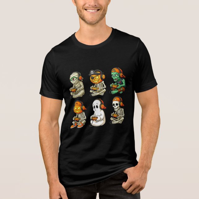Halloween Gamer Squad Cute T-Shirt Tri-Blend Shirt (Front)