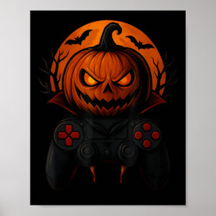 Halloween Gaming Controller Soky Pumpkin Gamer Boy Poster