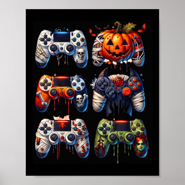 Halloween Gaming Controllers Mummy Skeleton Zombie Poster (Front)