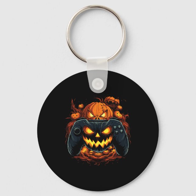 Halloween Gaming Jack O Lantern Pumpkin Face Contr Key Ring (Front)