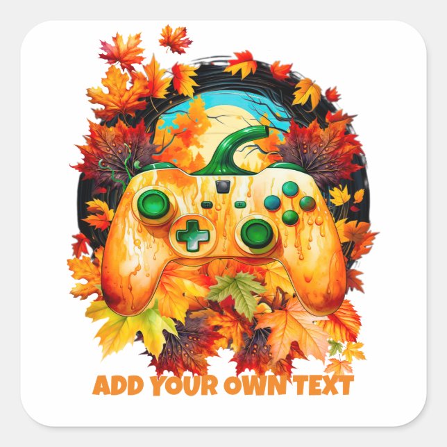 Halloween Gaming, Pumpkin Controller, Fall Autumn Square Sticker (Front)