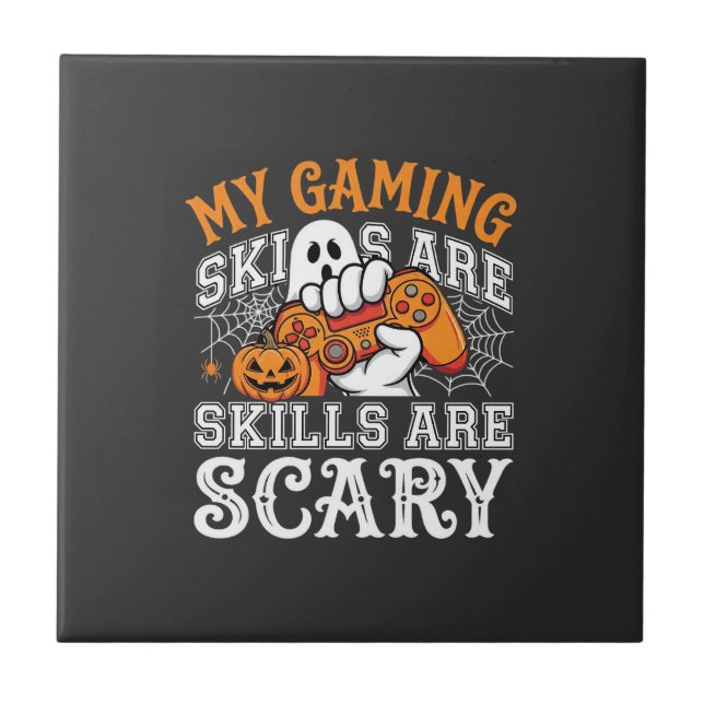 Halloween Gaming Skills Are Scary Ghost Controller Ceramic Tile (Front)