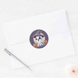 Halloween: Geist mit Kürbissen - Classic Round Sticker