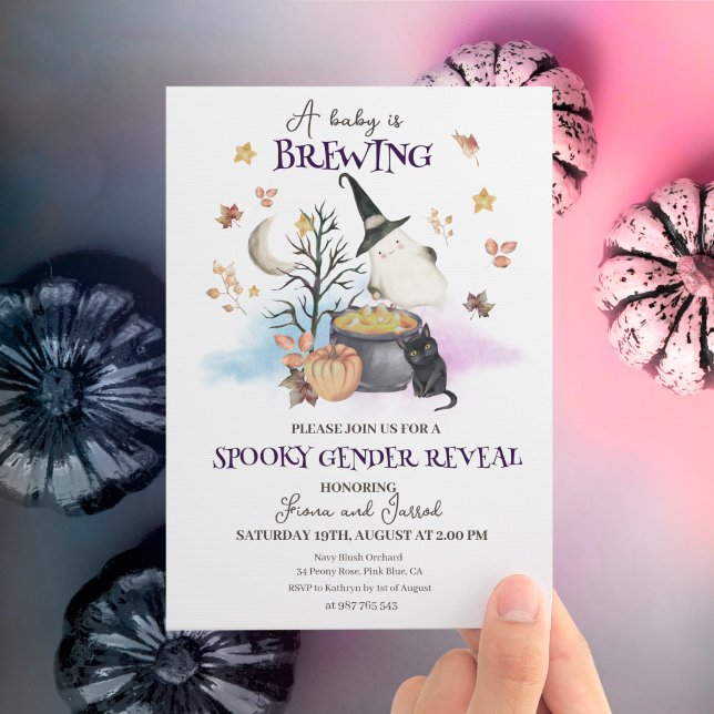 Halloween Gender Reveal Baby is Brewing Invitation (.Baby is brewing gender reveal invitation.)