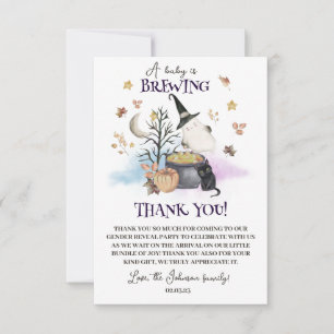 Halloween Gender Reveal Baby is Brewing Thank You Card