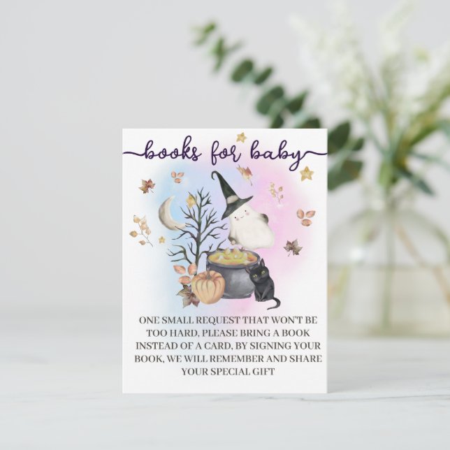 Halloween Gender Reveal Books for Baby card. Enclosure Card (Standing Front)