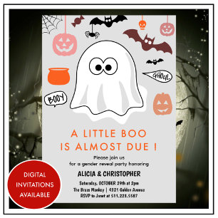 Halloween Gender reveal invitation Cute Ghost