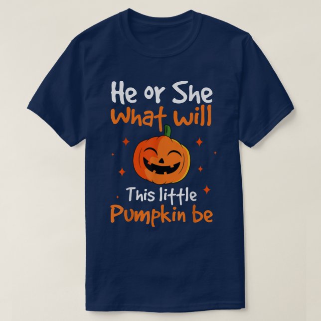 Halloween Gender Reveal Pumpkin He Or She Shower P T-Shirt (Design Front)