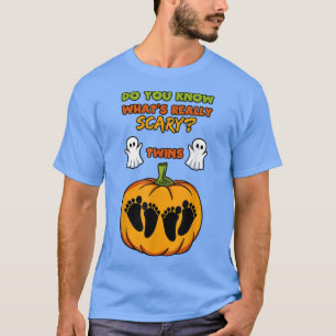 Halloween Gender Reveal Twins Baby Shower Party  T-Shirt