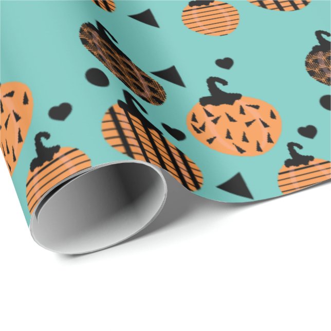 Halloween Geometric Confetti Pumpkins Wrapping Paper (Roll Corner)