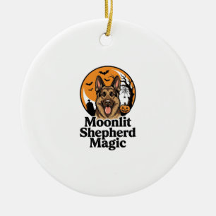 Halloween German Shepherd Spooky Moon Dog Lover Sh Ceramic Ornament