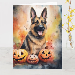Halloween German Shepherd With Pumpkins Scary  Card