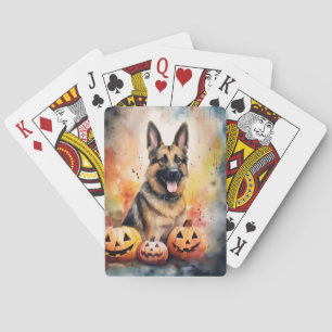 Halloween German Shepherd With Pumpkins Scary  Playing Cards