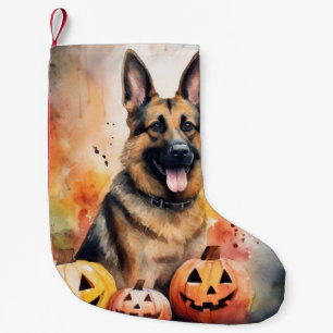 Halloween German Shepherd With Pumpkins Scary Small Christmas Stocking