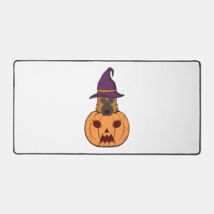 Halloween German Shepherds With Witch Hat Stuck In Desk Mat
