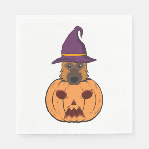 Halloween German Shepherds With Witch Hat Stuck In Napkin