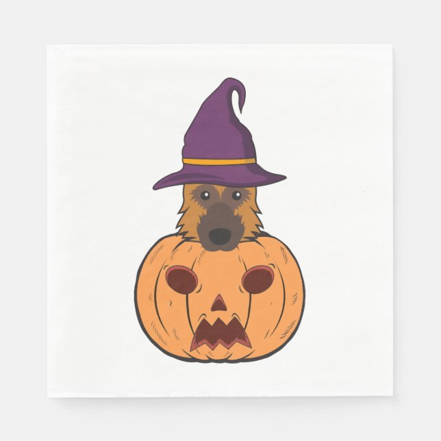 Halloween German Shepherds With Witch Hat Stuck In Napkin (Front)