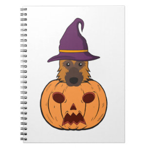 Halloween German Shepherds With Witch Hat Stuck In Notebook