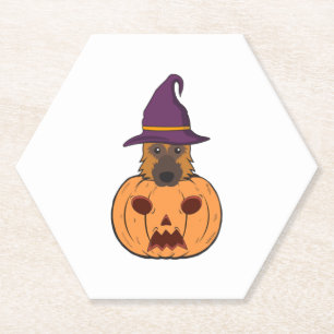 Halloween German Shepherds With Witch Hat Stuck In Paper Coaster