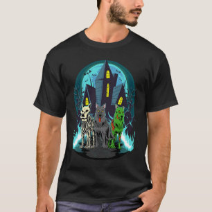 Halloween German Shepherds Zombie Skeleton Black S T-Shirt