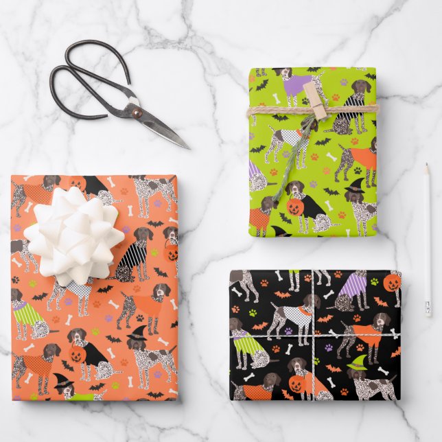 Halloween German Shorthaired Pointer Wrapping Paper Sheet (Front)