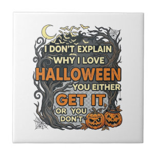 Halloween Get It Spooky Tree Pumpkins Bats Spiderw Ceramic Tile