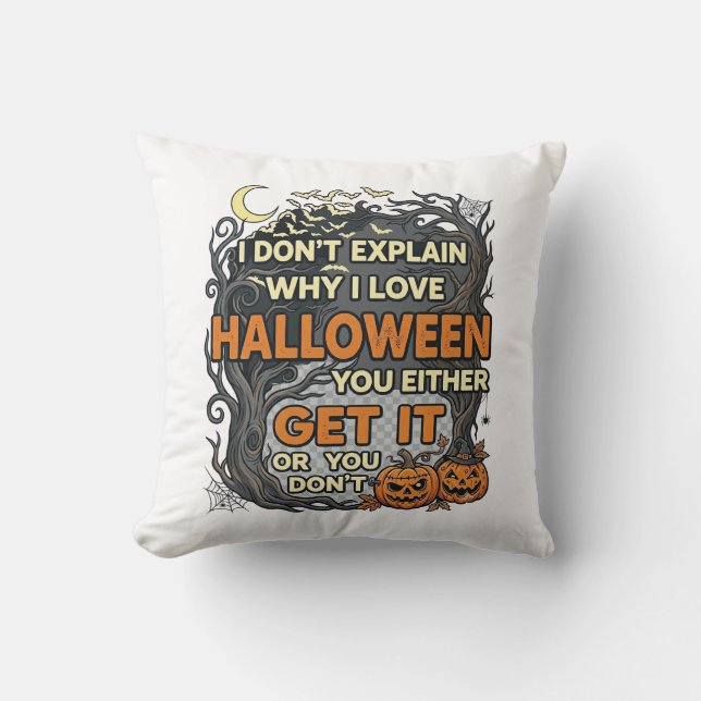 Halloween Get It Spooky Tree Pumpkins Bats Spiderw Cushion (Front)