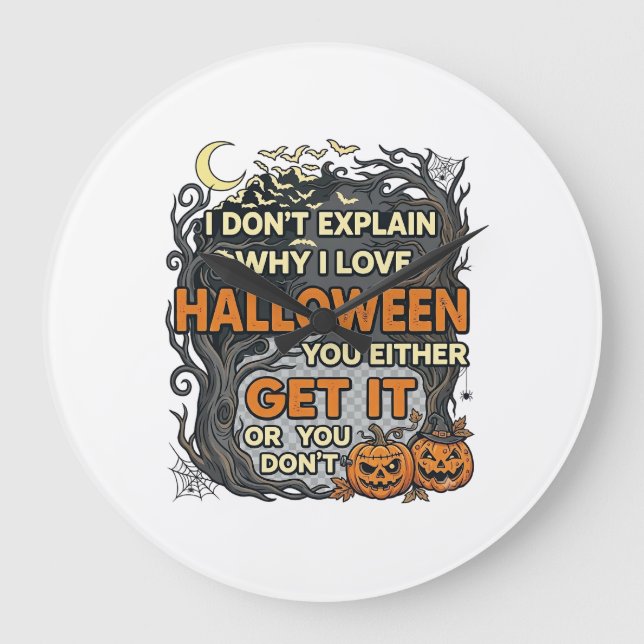 Halloween Get It Spooky Tree Pumpkins Bats Spiderw Large Clock (Front)