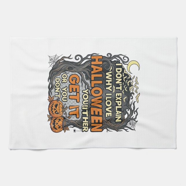 Halloween Get It Spooky Tree Pumpkins Bats Spiderw Tea Towel (Horizontal)