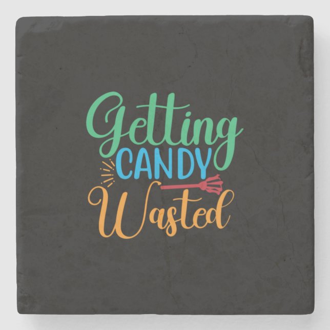 Halloween Getting Candy Wasted Birthday Stone Coaster (Front)