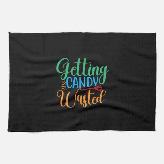 Halloween Getting Candy Wasted Birthday Tea Towel (Horizontal)