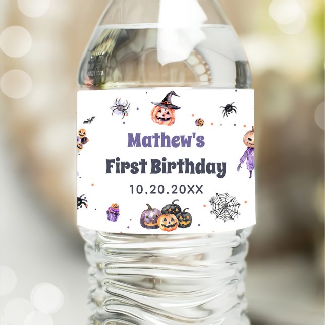 Halloween Ghost 1st Birthday Party Water Bottle Label (Creator Uploaded)