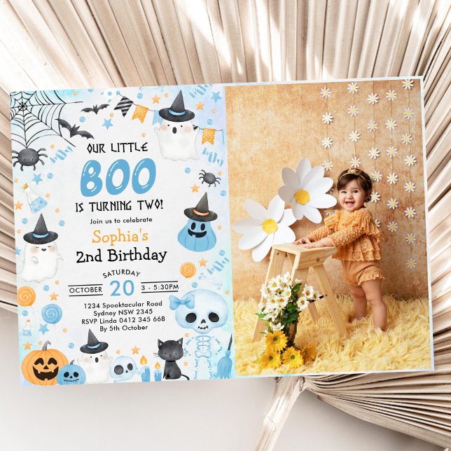 Halloween Ghost 2nd Birthday Party Photo Invitation (Creator Uploaded)