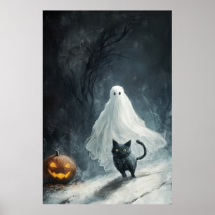 Halloween Ghost and Black Cat  Poster