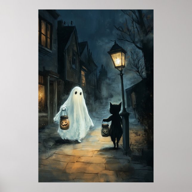 Halloween Ghost and Cat Encounter Poster (Front)