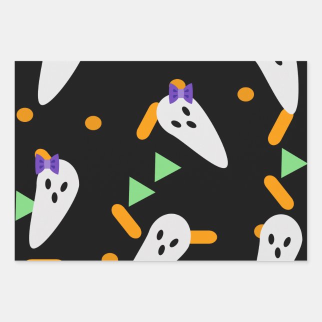 Halloween Ghost and Confetti Wrapping Paper Sheet (Front)