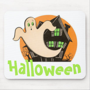 Halloween Ghost and Haunted House Mouse Pad