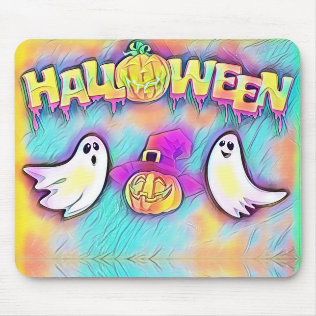 Halloween Ghost and Pumpkins Mouse Pad (Front)