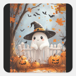 Halloween ghost and pumpkinsl square sticker