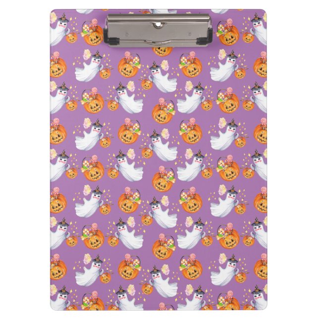 Halloween ghost and sweets seamless pattern clipboard (Front)