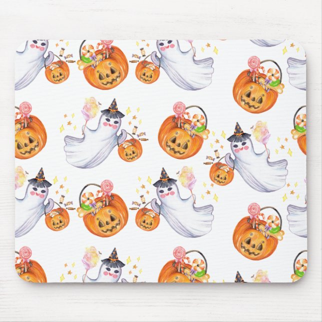 Halloween ghost and sweets seamless pattern mouse pad (Front)