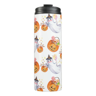 Halloween ghost and sweets seamless pattern thermal tumbler