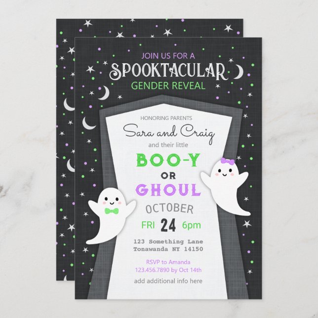 Halloween ghost baby gender reveal invitation (Front/Back)