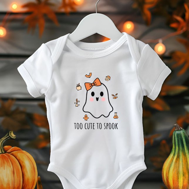 Halloween Ghost Baby Girls Too Cute To Spook Baby Bodysuit (Creator Uploaded)