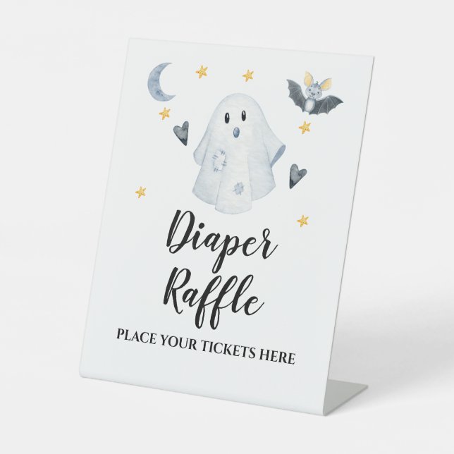 Halloween Ghost Baby Shower Diaper Raffle Pedestal Sign (Front)