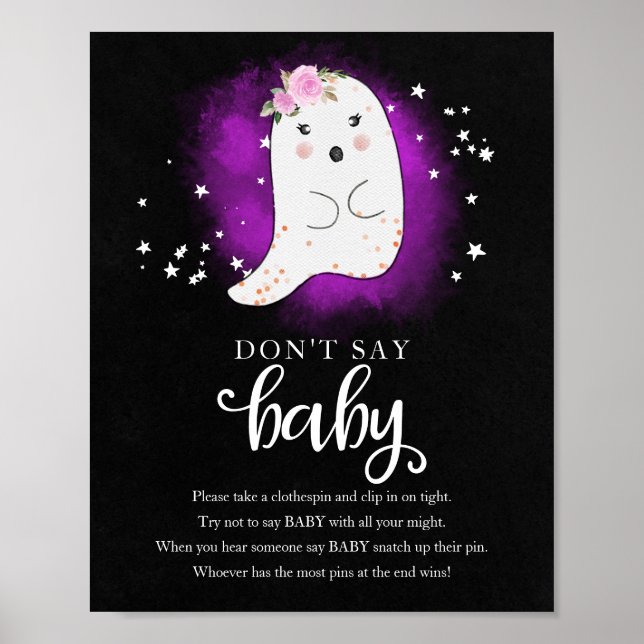 Halloween Ghost Baby Shower Don't Say Baby Sign (Front)