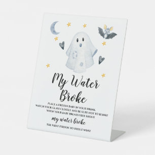 Halloween Ghost Baby Shower Water Broke Game Pedestal Sign